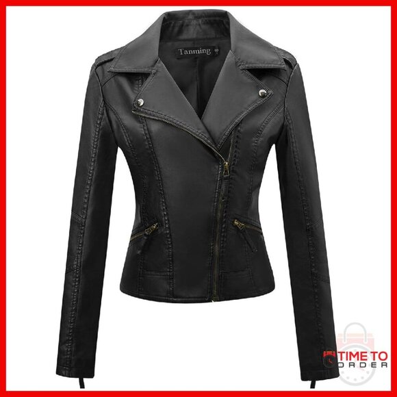 Faux Leather Moto Biker Short Coat Jacket Women's XS-XXL
